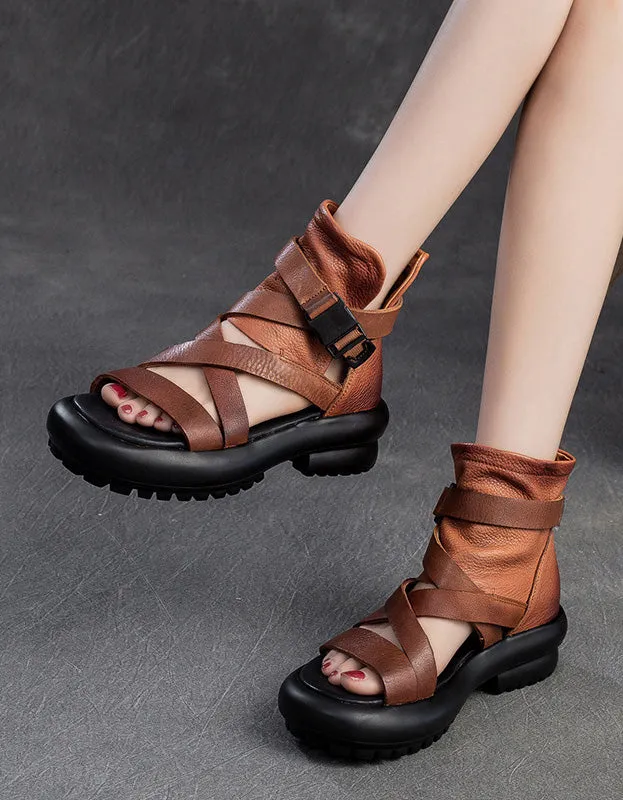 Summer Open Toe Soft Leather Strappy Sandals Boots