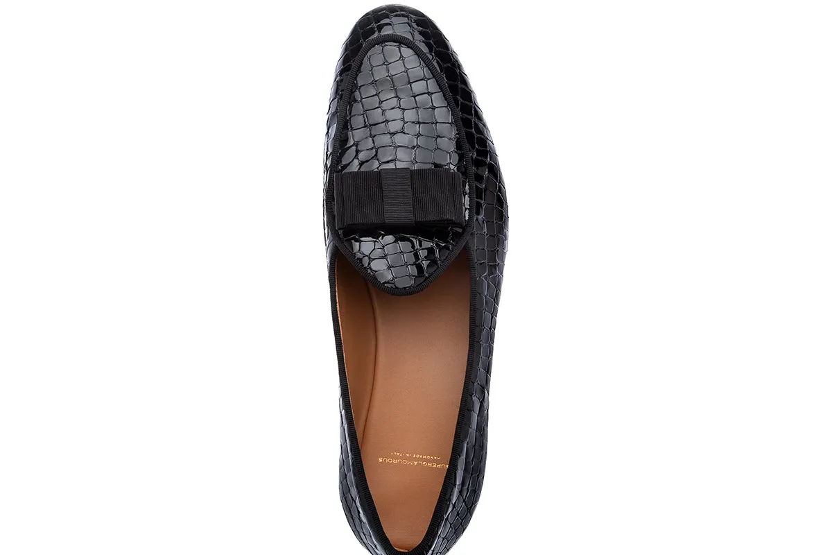 TANGERINE 3 CROCOLUX BLACK BELGIAN LOAFERS