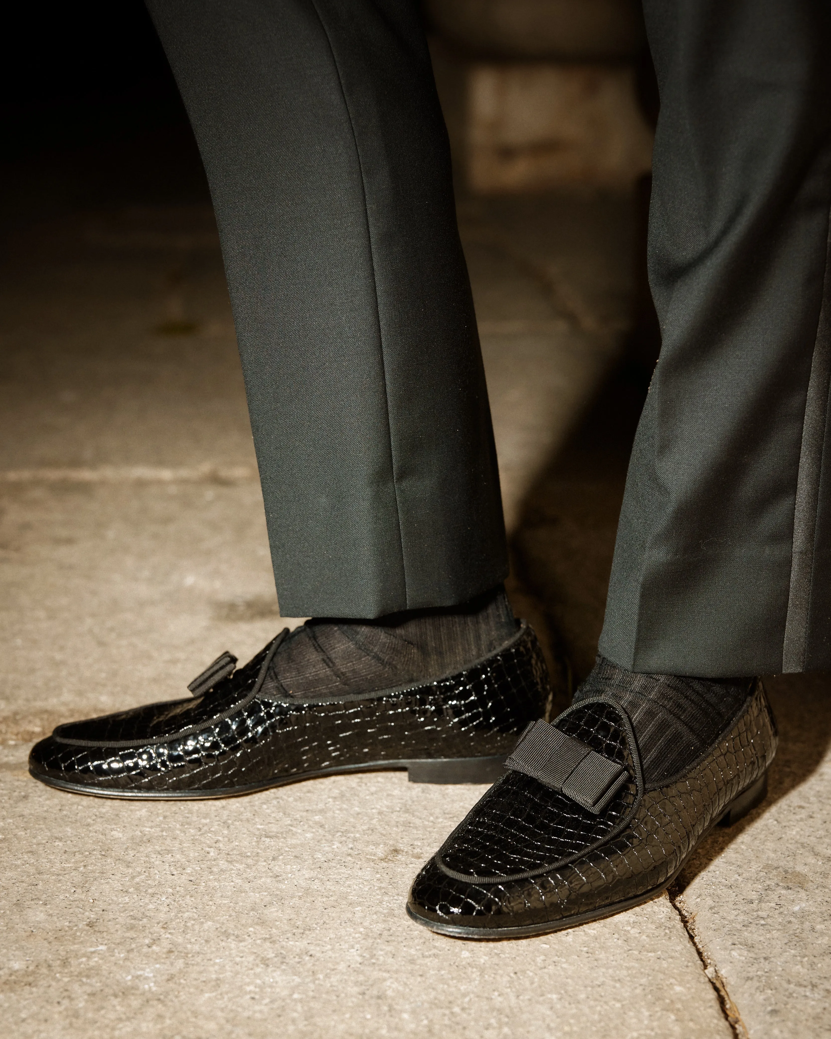 TANGERINE 3 CROCOLUX BLACK BELGIAN LOAFERS