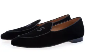 TANGERINE MONOGRAMS VELOUR BLACK BELGIAN LOAFERS