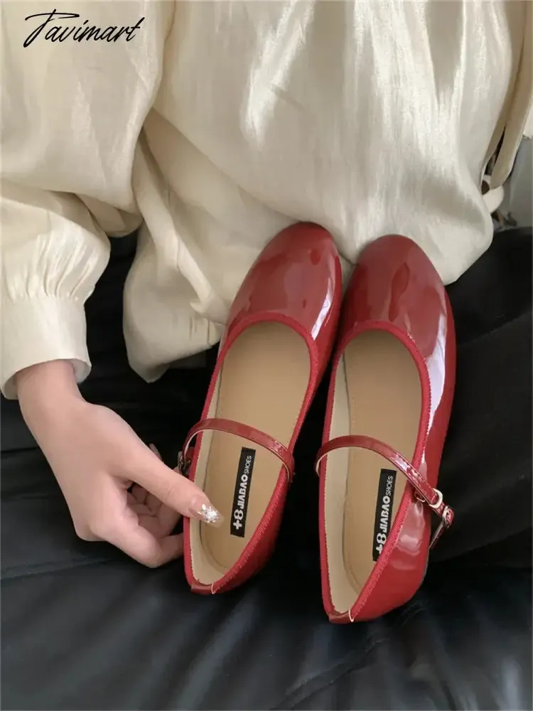 Tavimart Spring Women Vintage Flats PU Round Toe Mary Janes Casual Shoes Comfort Loafers Shoes 2024 Ballerina Flats