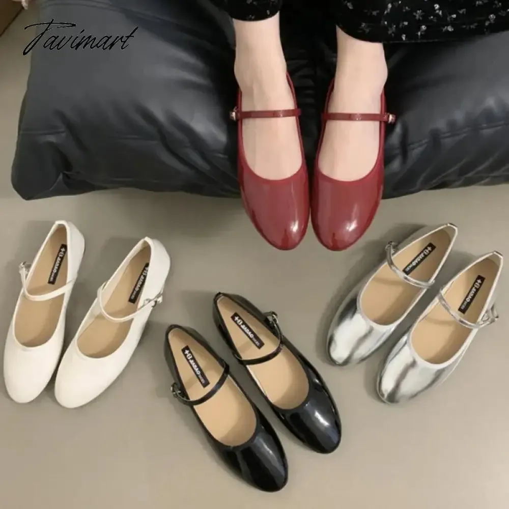 Tavimart Spring Women Vintage Flats PU Round Toe Mary Janes Casual Shoes Comfort Loafers Shoes 2024 Ballerina Flats