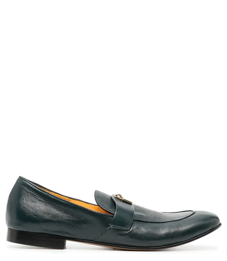 Teal Leather Lock Flat Loafer