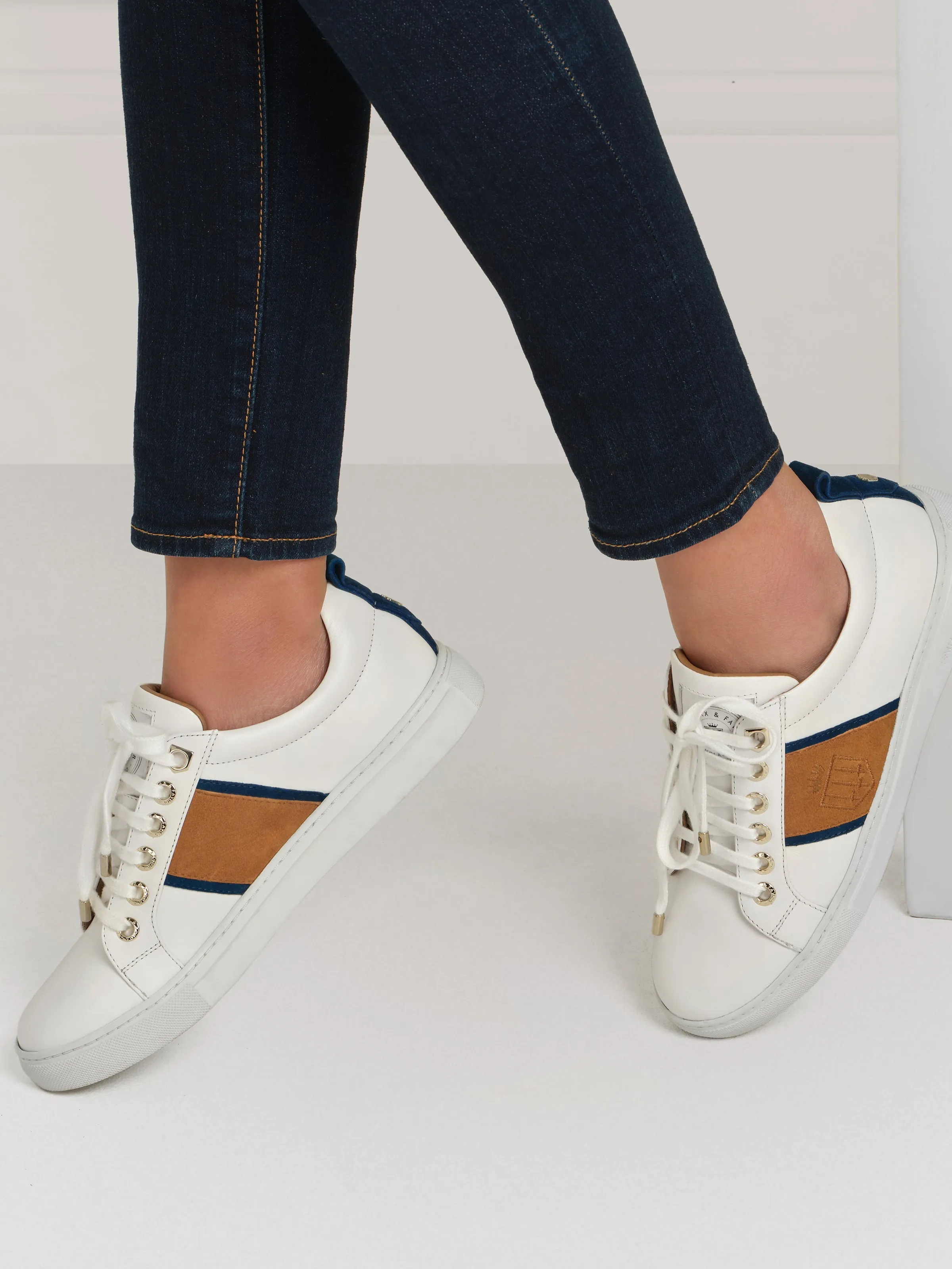 The Cannes Sneaker - White - Tan & Navy