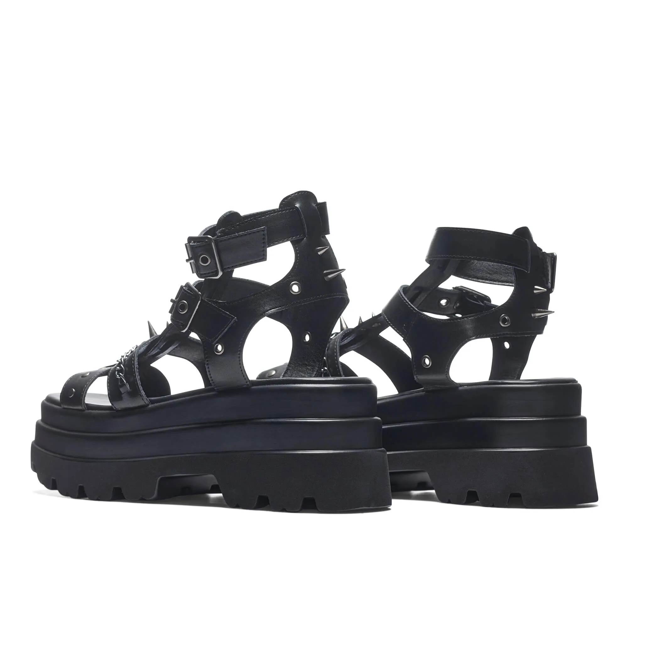 The Divine Destruction Spiked Chunky Sandals - Black