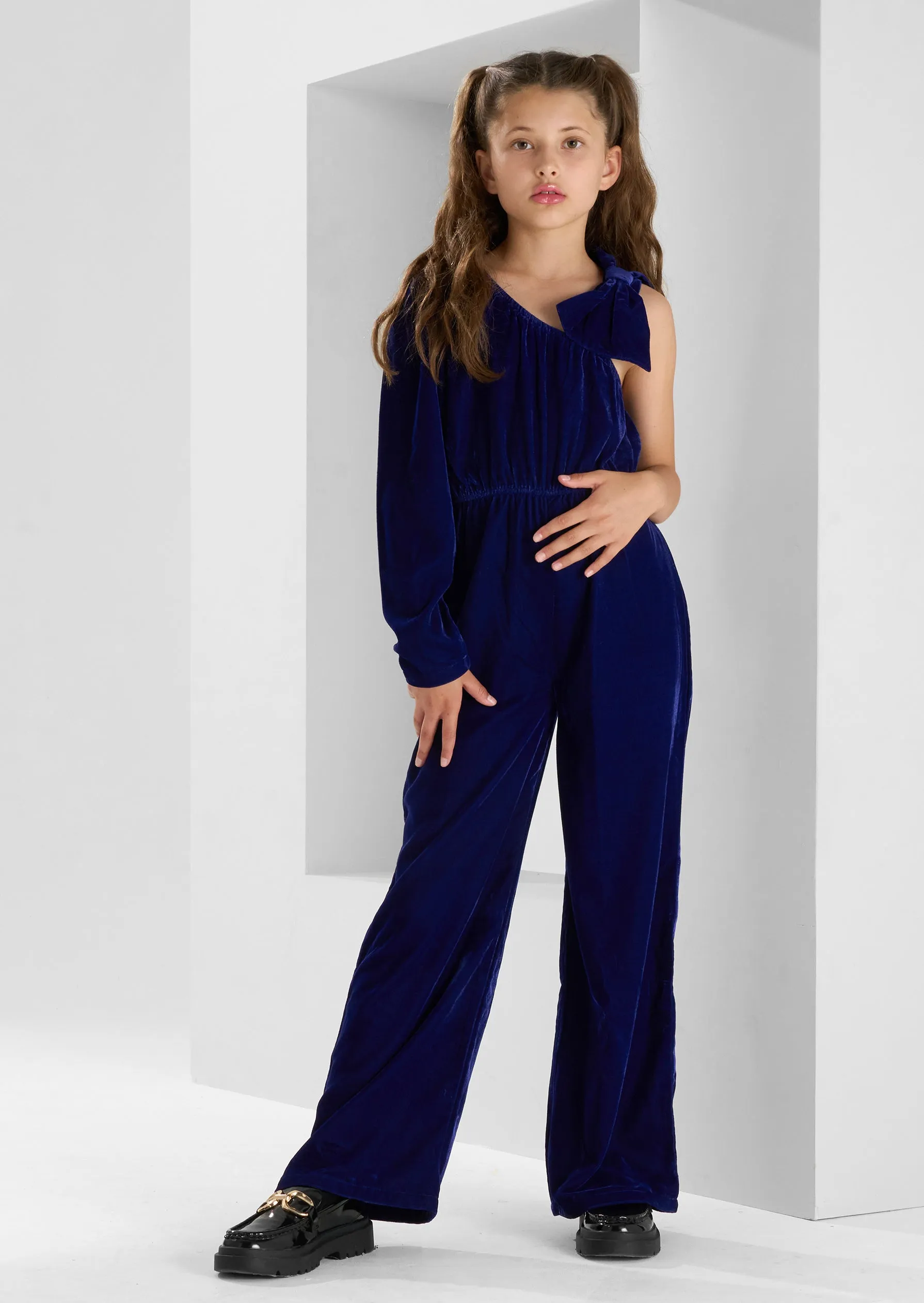 Thea Bow Shoulder Velvet Jumpsuit