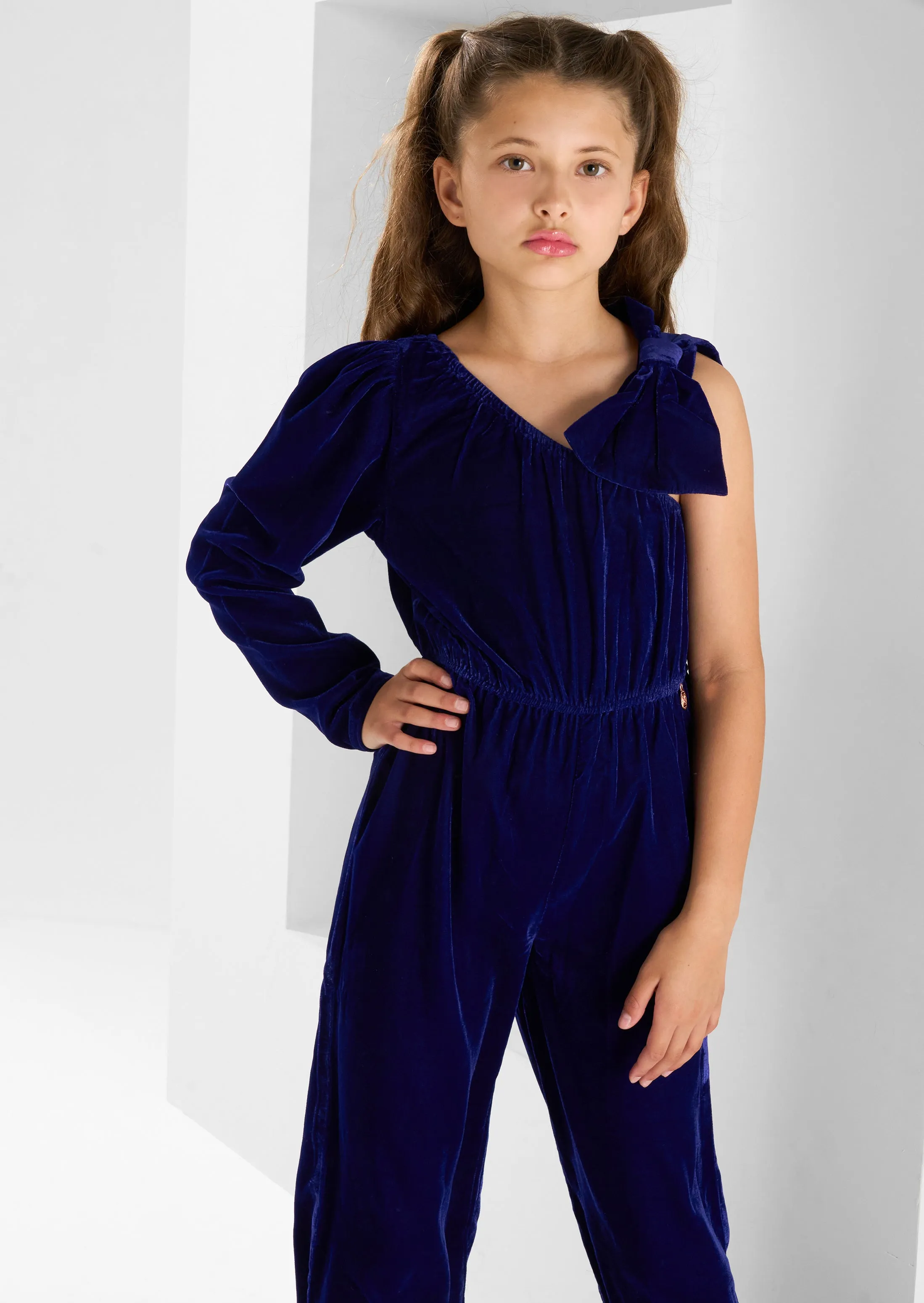 Thea Bow Shoulder Velvet Jumpsuit