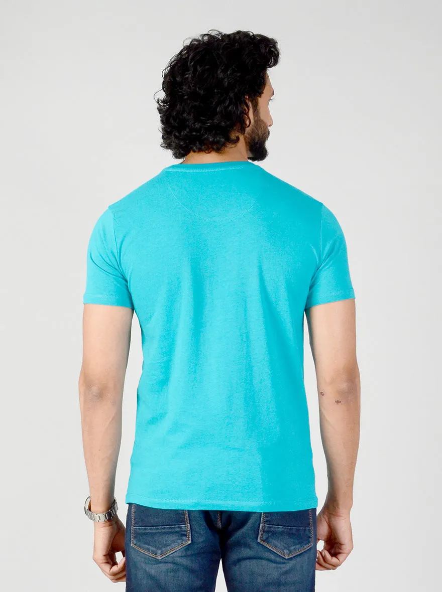 Turquoise Blue Printed Slim Fit T-shirt | JadeBlue