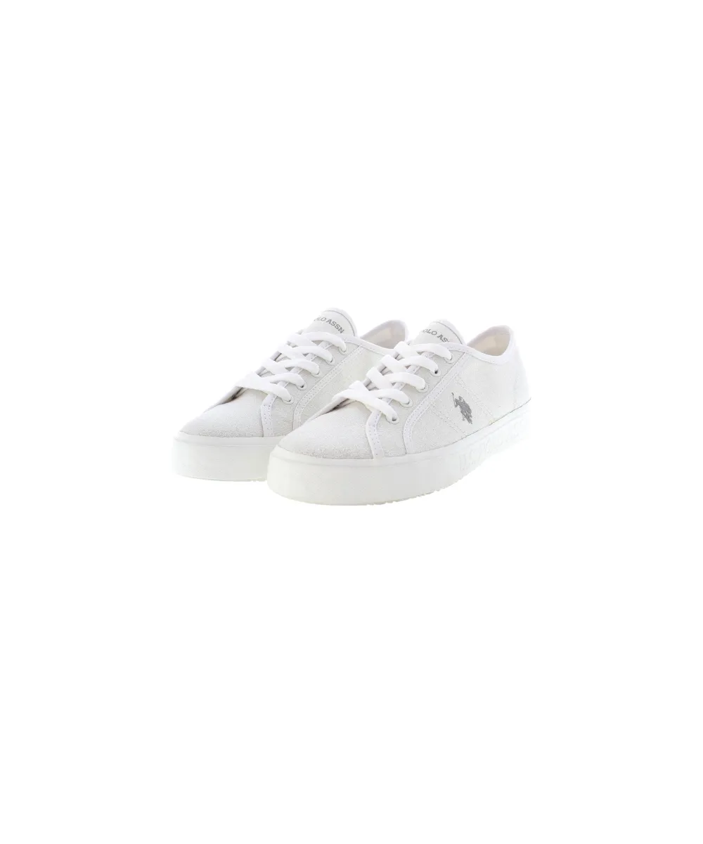 US POLO WOMENS LUREX CANVAS TRAINERS WITH RUBBER OUTSOLE