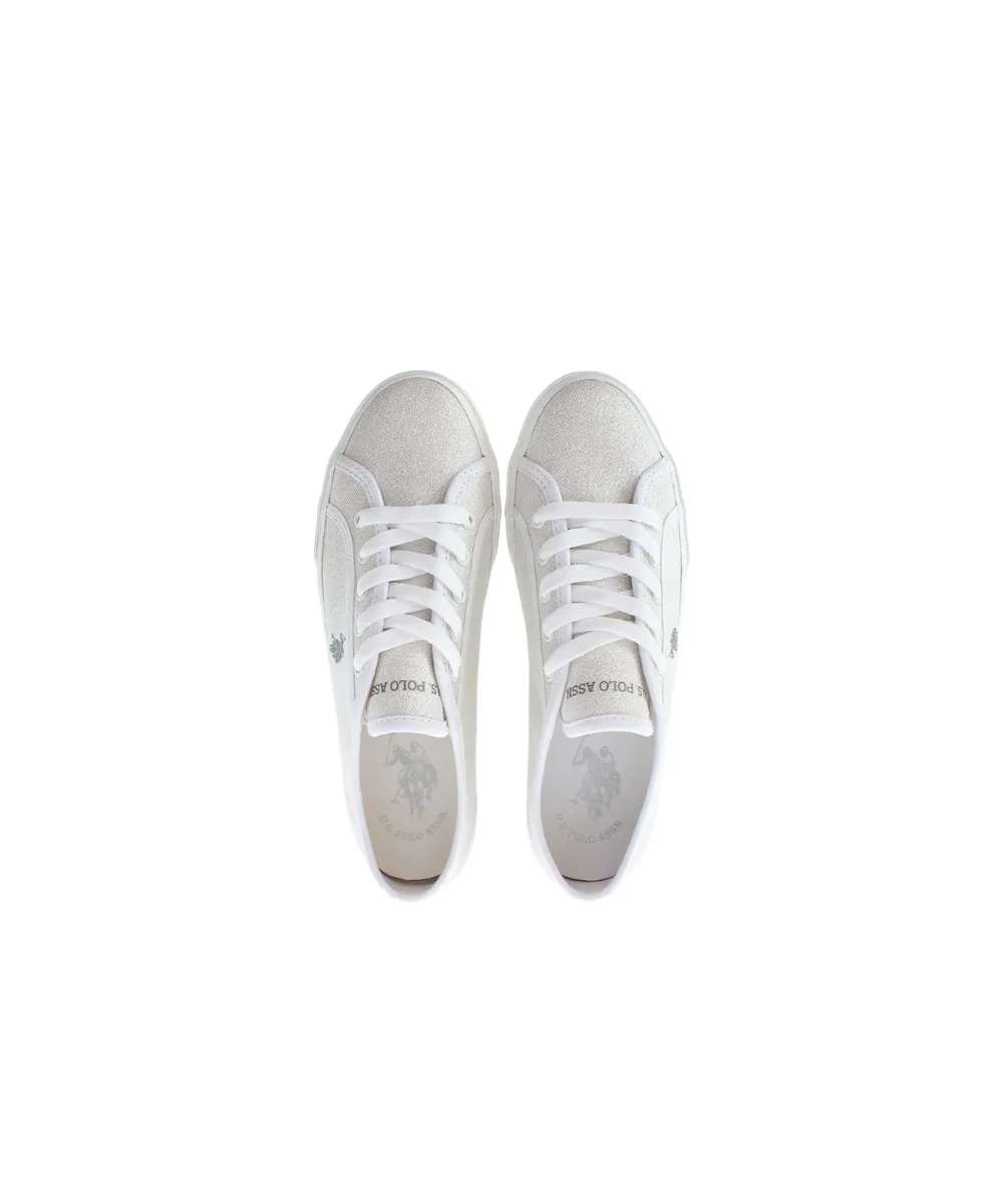 US POLO WOMENS LUREX CANVAS TRAINERS WITH RUBBER OUTSOLE