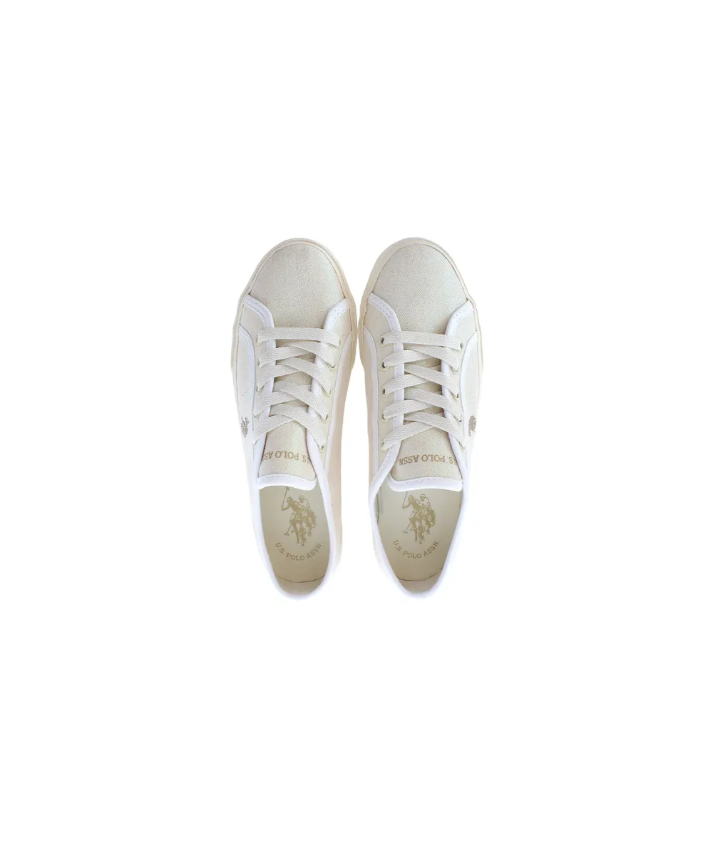 US POLO WOMENS LUREX CANVAS TRAINERS WITH RUBBER OUTSOLE