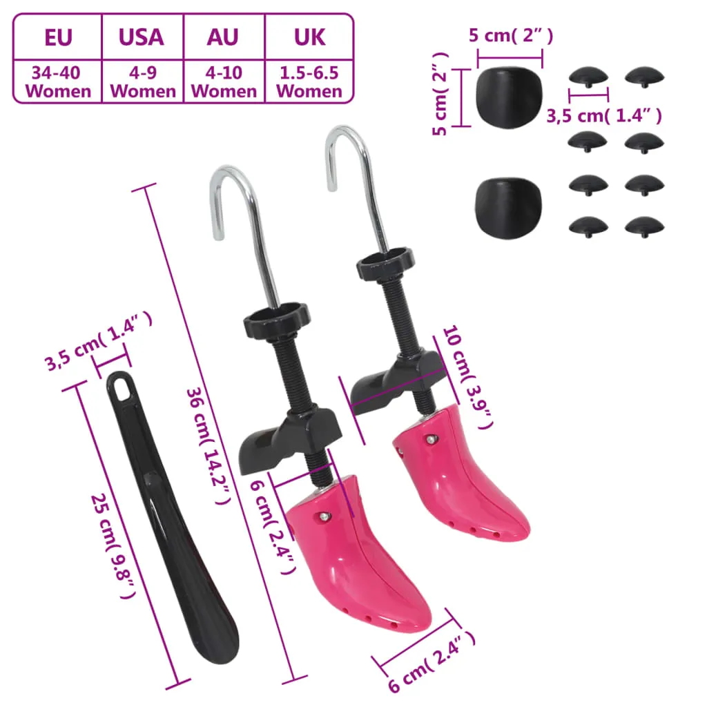 vidaXL Shoe Stretchers with Shoe Horn Pink EU 34-40 Plastic