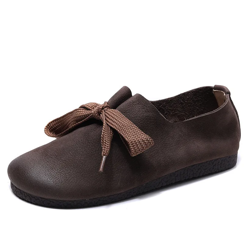 Vintage Handmade Leather Soft Flats Round Toe Slip-On Footwear