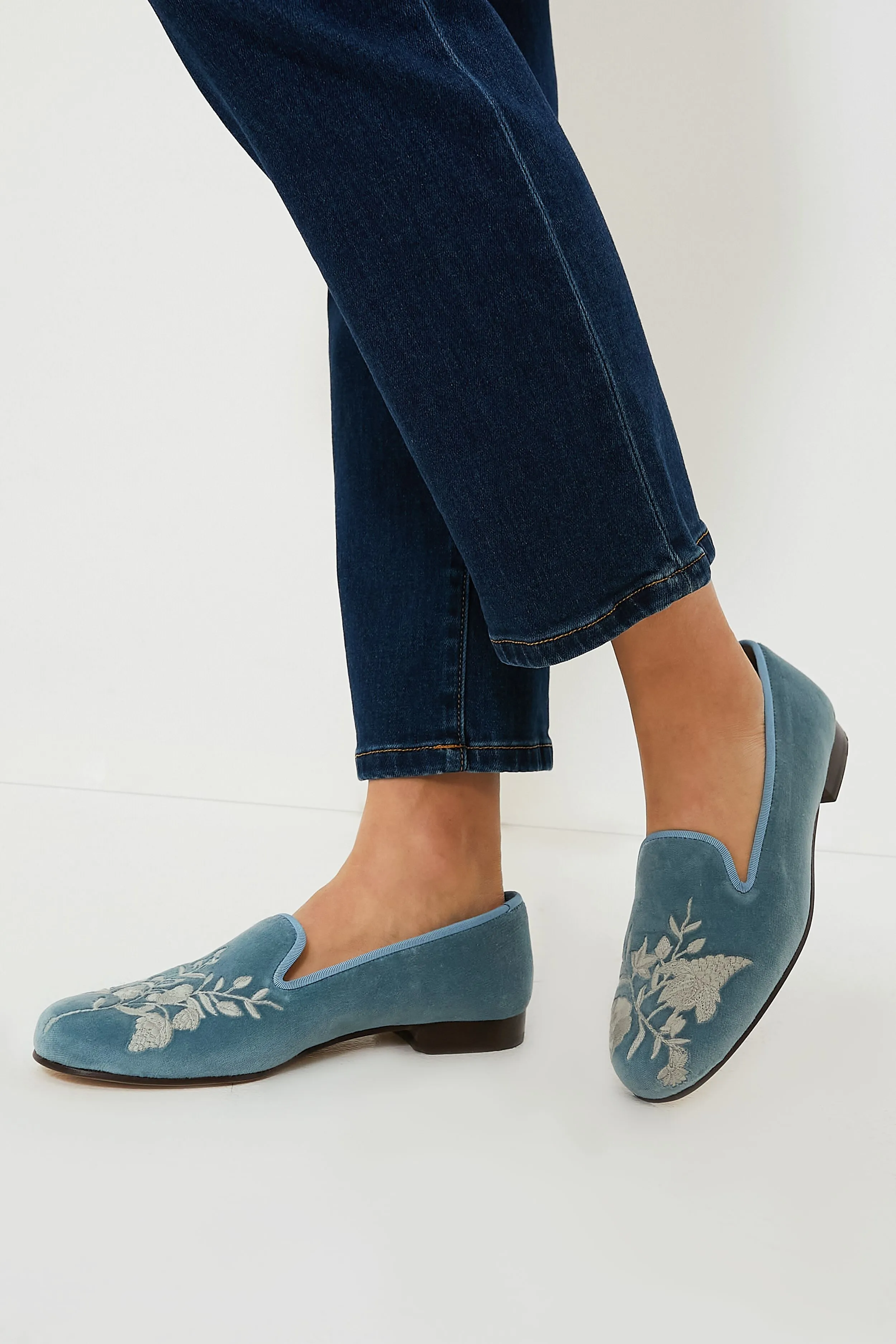 Wedgewood Blue Velvet Chinapaper Slippers