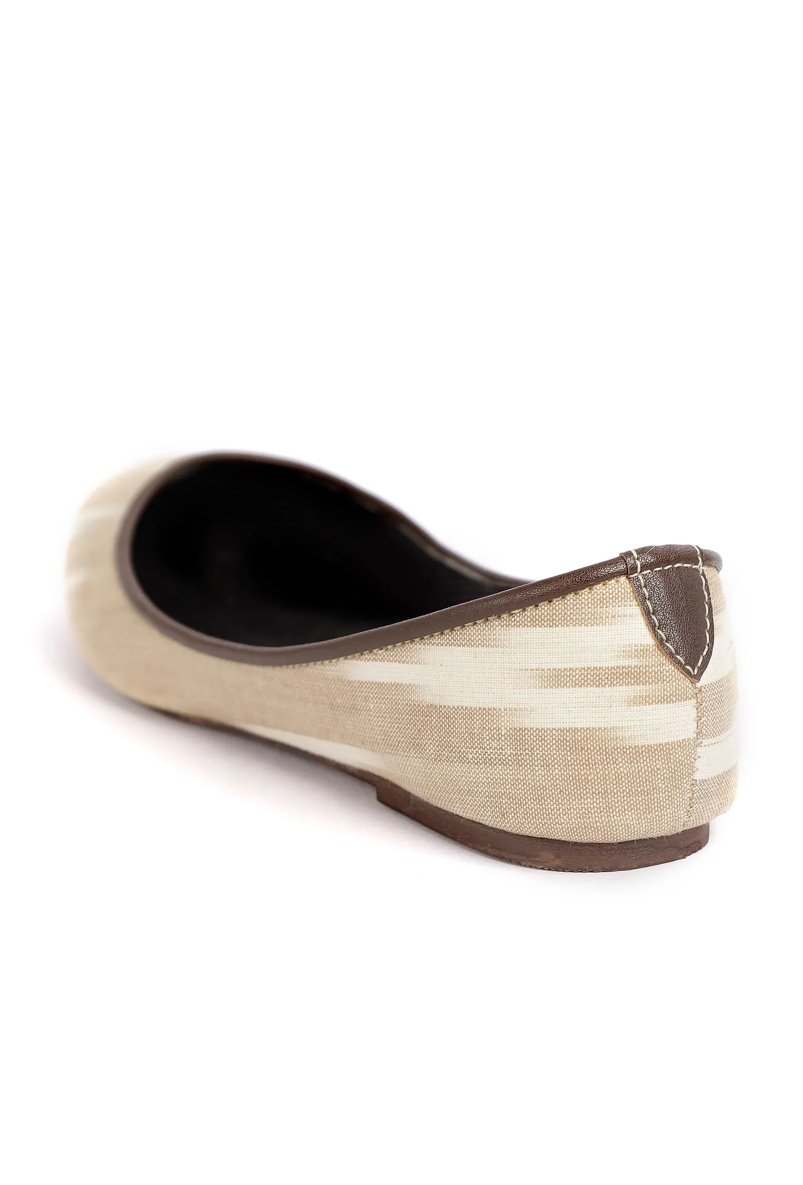 White and Beige Ikat Cruelty Free Leather Flat Ballerinas