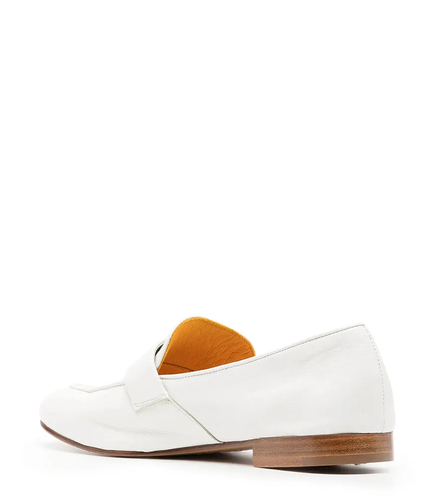 White Leather Lock Flat Loafer