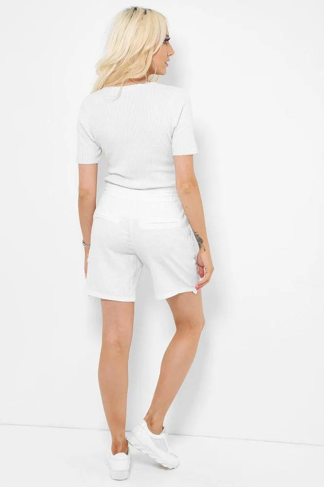 White Linen Waist Tie Shorts