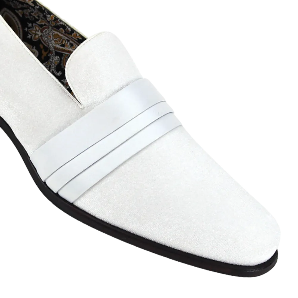 White Men's Velvet Loafer Prom Fashion Design Shoes Style-7021