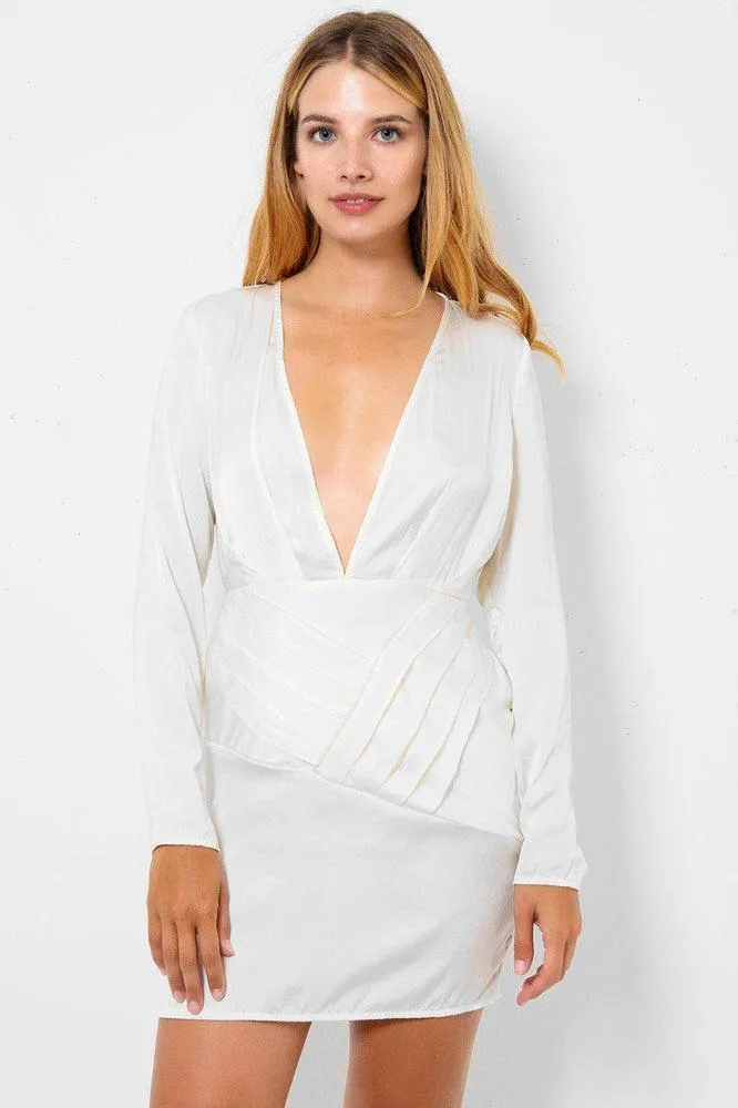 White Satin Deep Plunge Dress