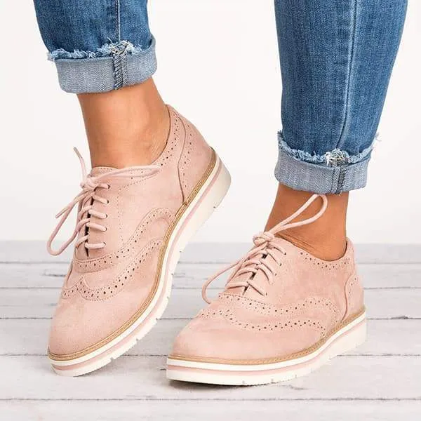 Women Elegant Loafers Classic Lace Up Oxfords Shoes