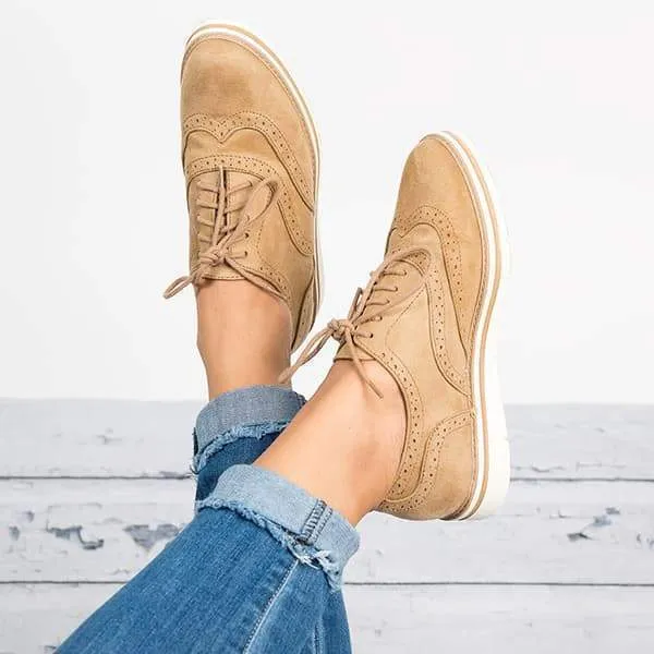 Women Elegant Loafers Classic Lace Up Oxfords Shoes