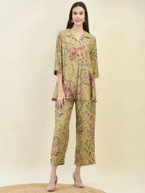 Women Viscose Green Floral Print Co-Ord Set