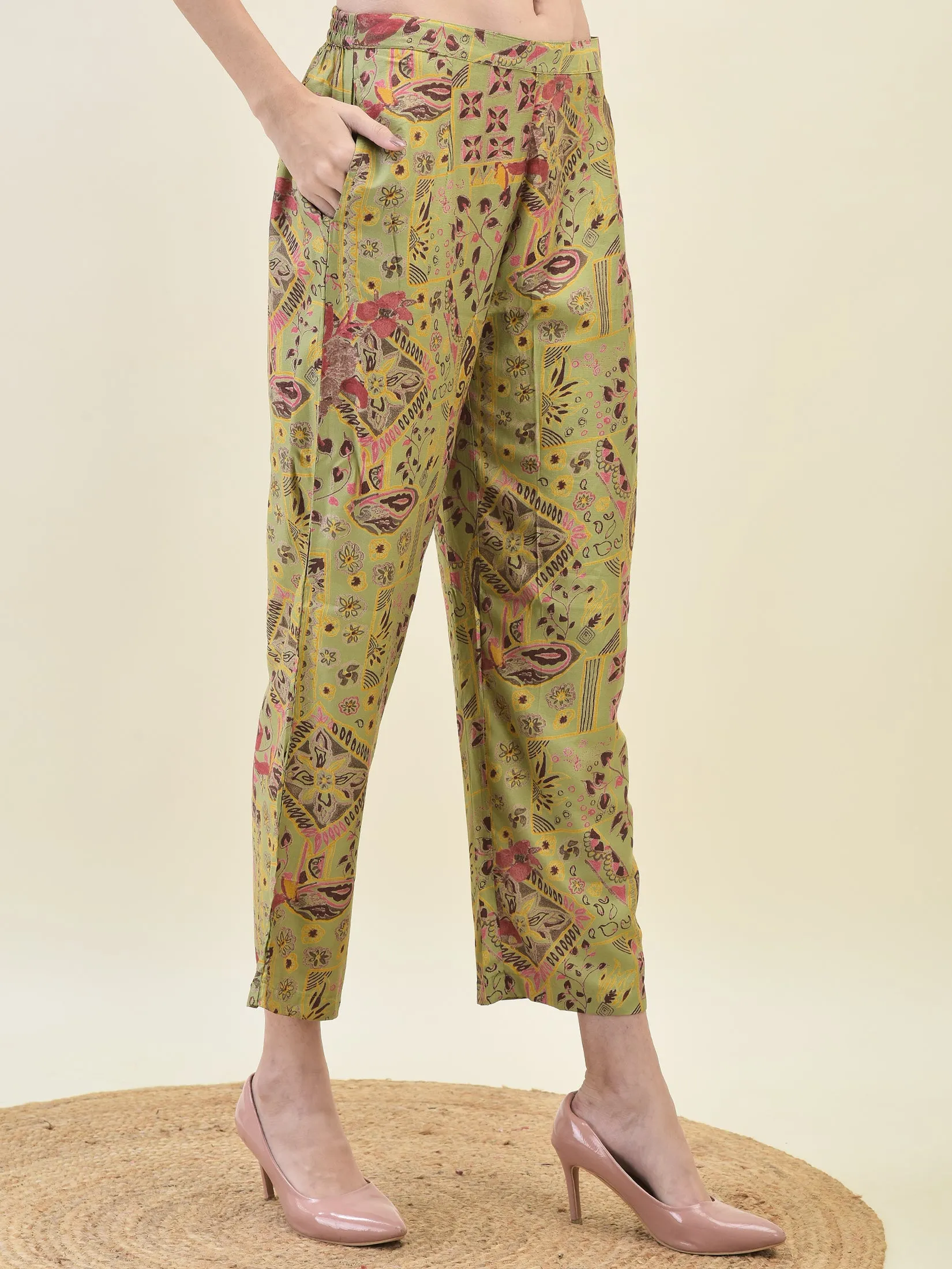 Women Viscose Green Floral Print Co-Ord Set