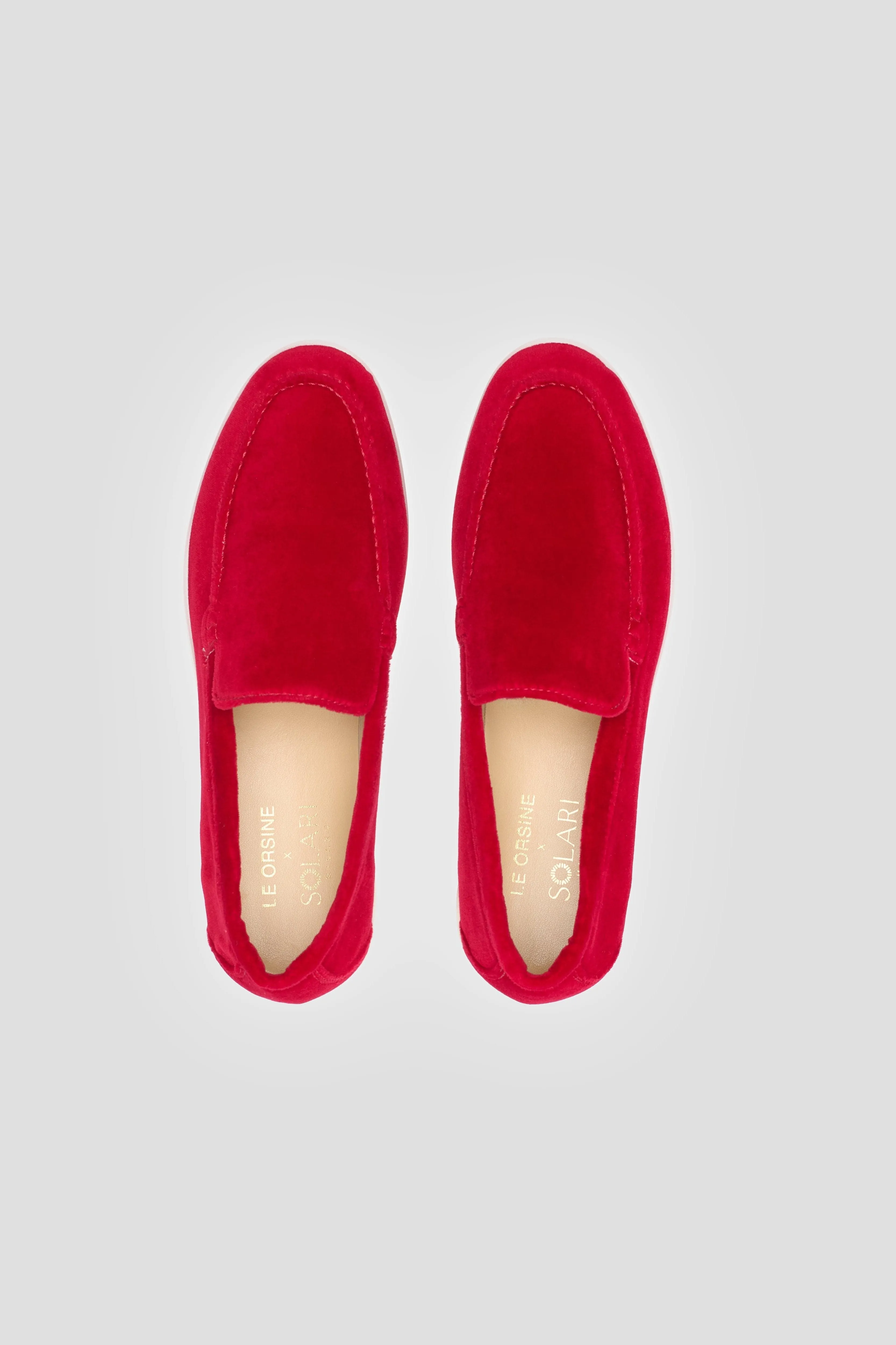 Women's Velvet Vegan Loafers | Red