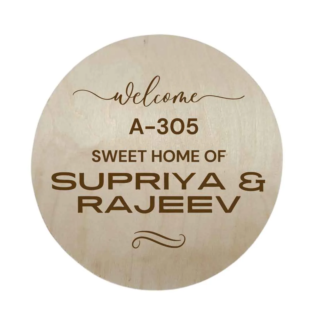 Wooden Engraved Round Personalized Name Plates Name Plate for Home Outdoor Entrance