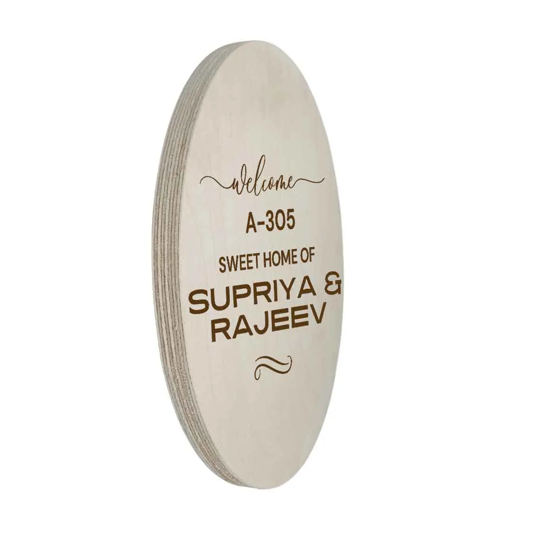 Wooden Engraved Round Personalized Name Plates Name Plate for Home Outdoor Entrance