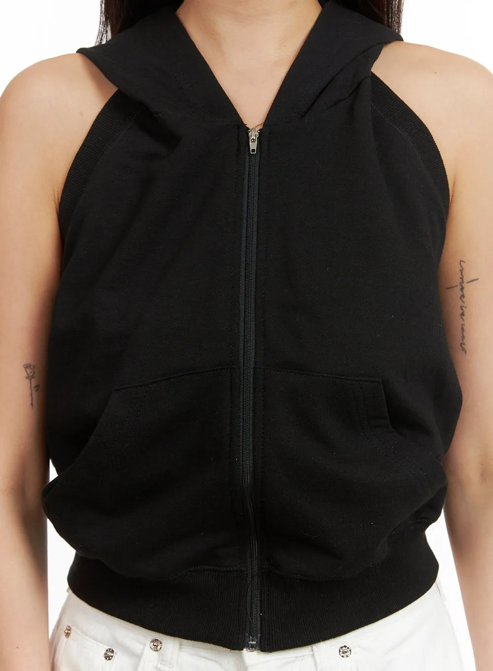 Zip-Up Hoodie Sleeveless Top CY424