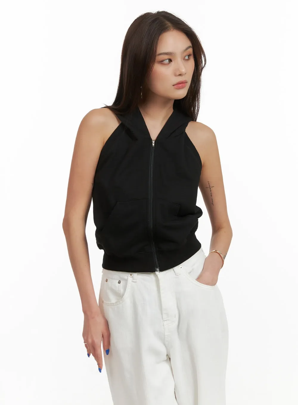 Zip-Up Hoodie Sleeveless Top CY424